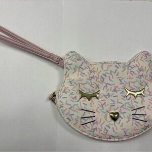 Betsey Johnson Luv Betsey Cream Sprinkle Cat Face Wristlet Clutch Coin Purse
